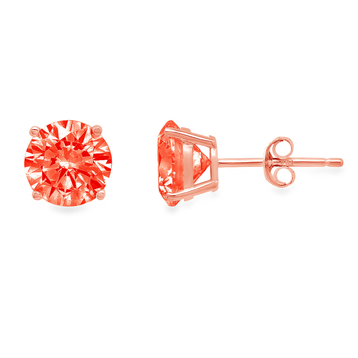 0.2 ct Solitaire Studs VVS1 Red Simulated Diamond Solid 18K Rose Gold Earrings B705