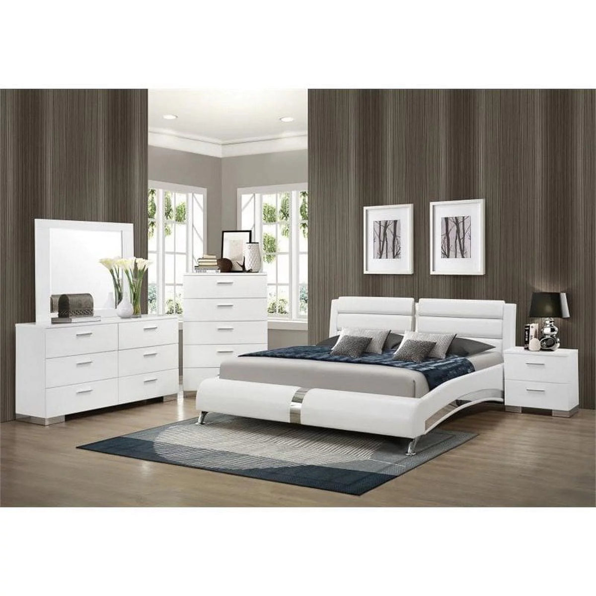 Queen Bedroom Set Glossy White A4066