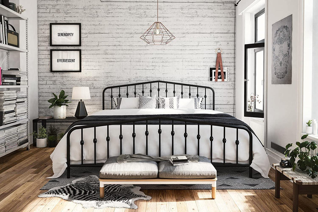 King Size Blue Metal Bed with Headboard and Footboard R777