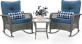 3-Piece Wicker Outdoor Rocking Chairs with Cushions and Table S106