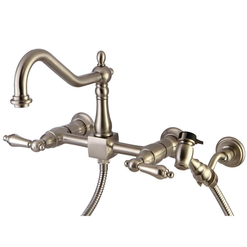 Antique Brass Wall Mount Kitchen Faucet with Brass Sprayer B646