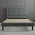 Queen Black Velvet Upholstered Platform Bed Frame with Tufting Headboard D387885