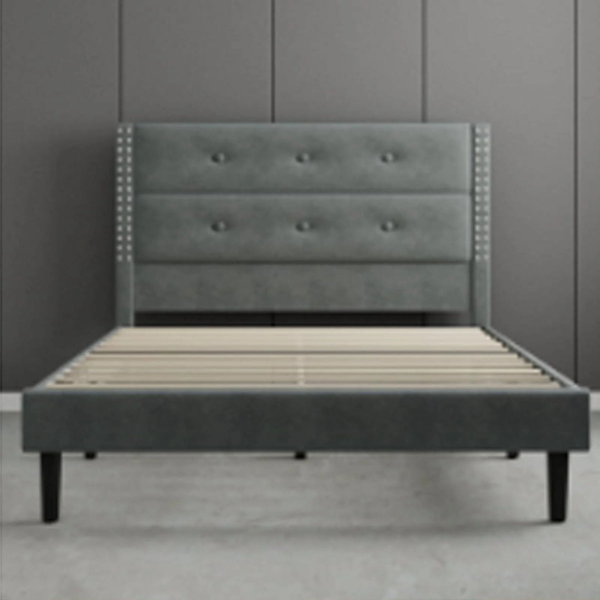 Queen Black Velvet Upholstered Platform Bed Frame with Tufting Headboard D387885