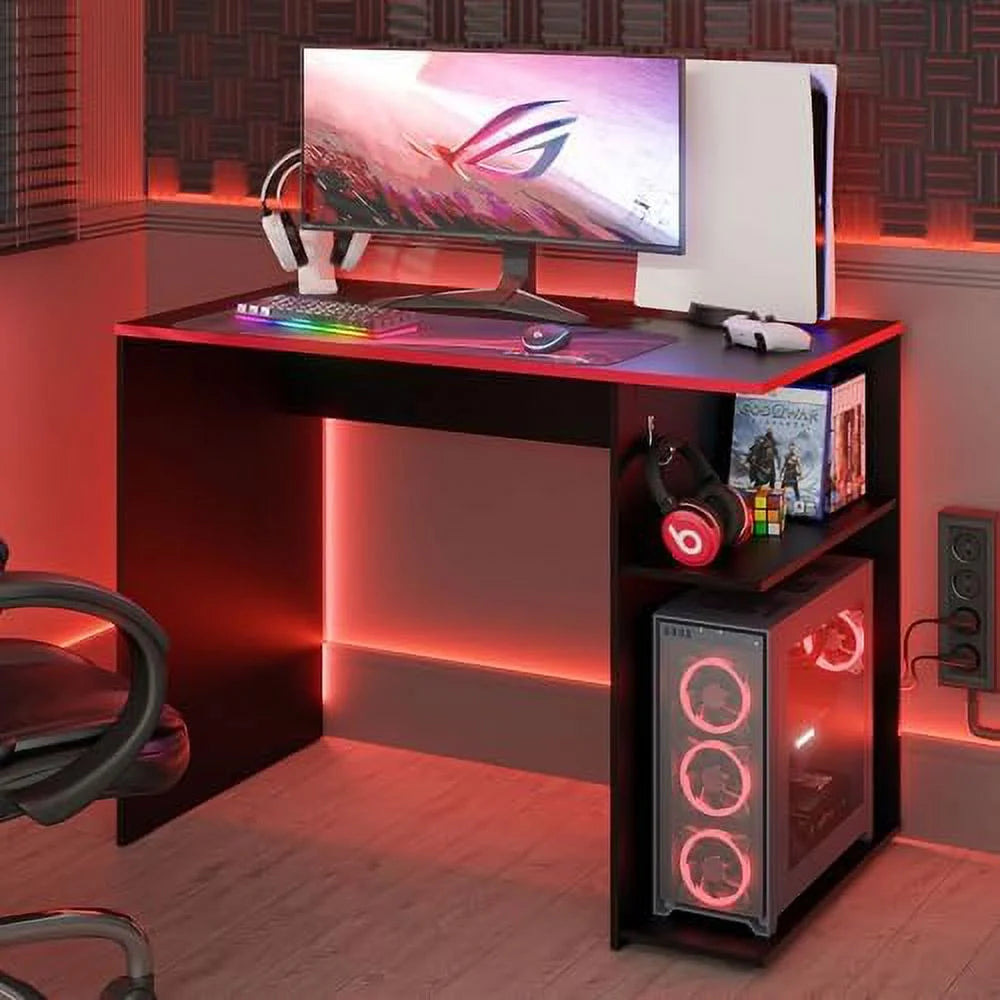 Compact Gaming Computer Desk with 2 Shelves and Monitor Stand Z842328