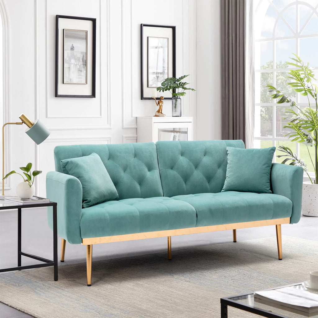 Mint Green Velvet 2-Seater Convertible Sofa Bed Q31751