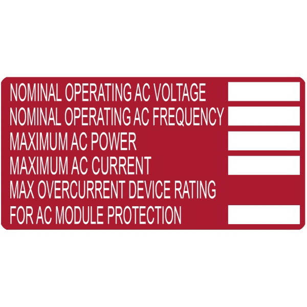 Solar Label, AC Module Printable, 4.0x22 x 2.0 E710780