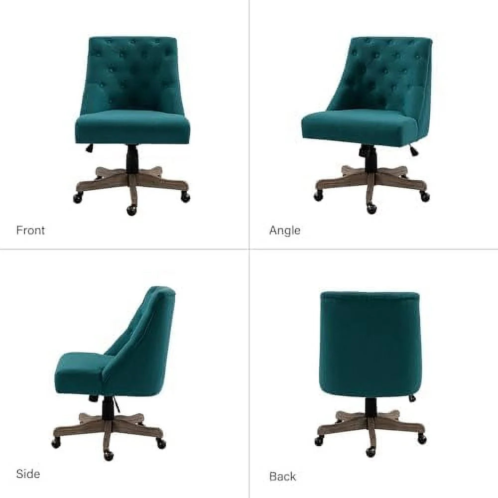 Blue Tufted Upholstered Desk Chair with Wood Base C252902