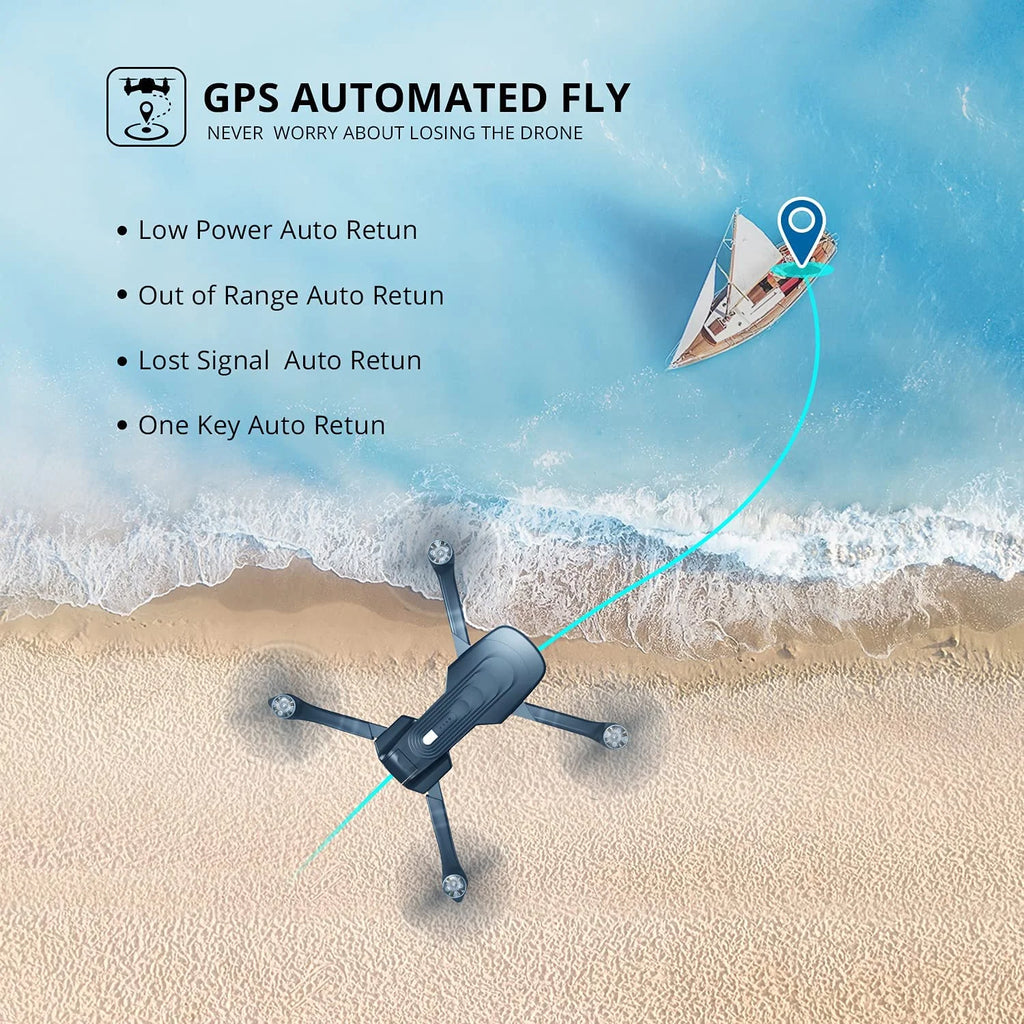 4K Camera Foldable GPS Drone with 2 Batteries, Black N192002