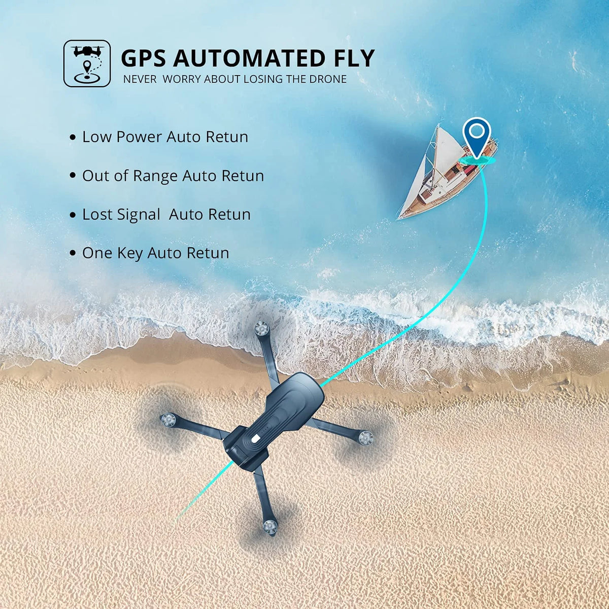 4K Camera Foldable GPS Drone with 2 Batteries, Black N192002
