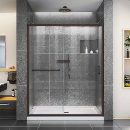 Semi-Frameless Sliding Shower Door, Clear Glass, Oil Rubbed Bronze U337501
