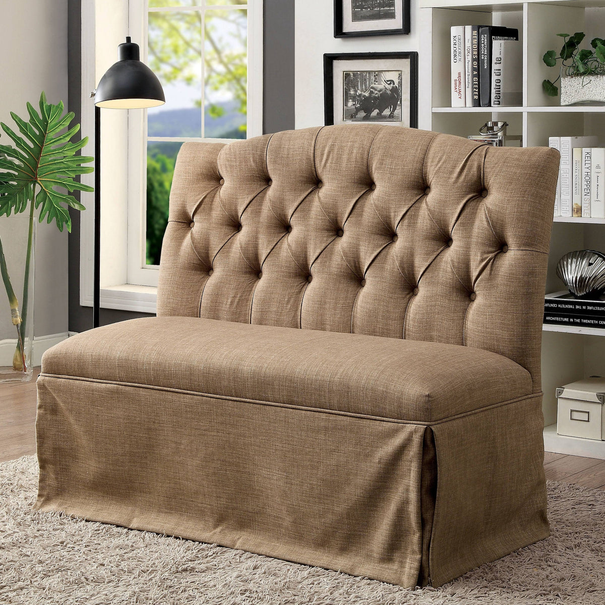 Dark Grey Fabric Tufted Loveseat B9158
