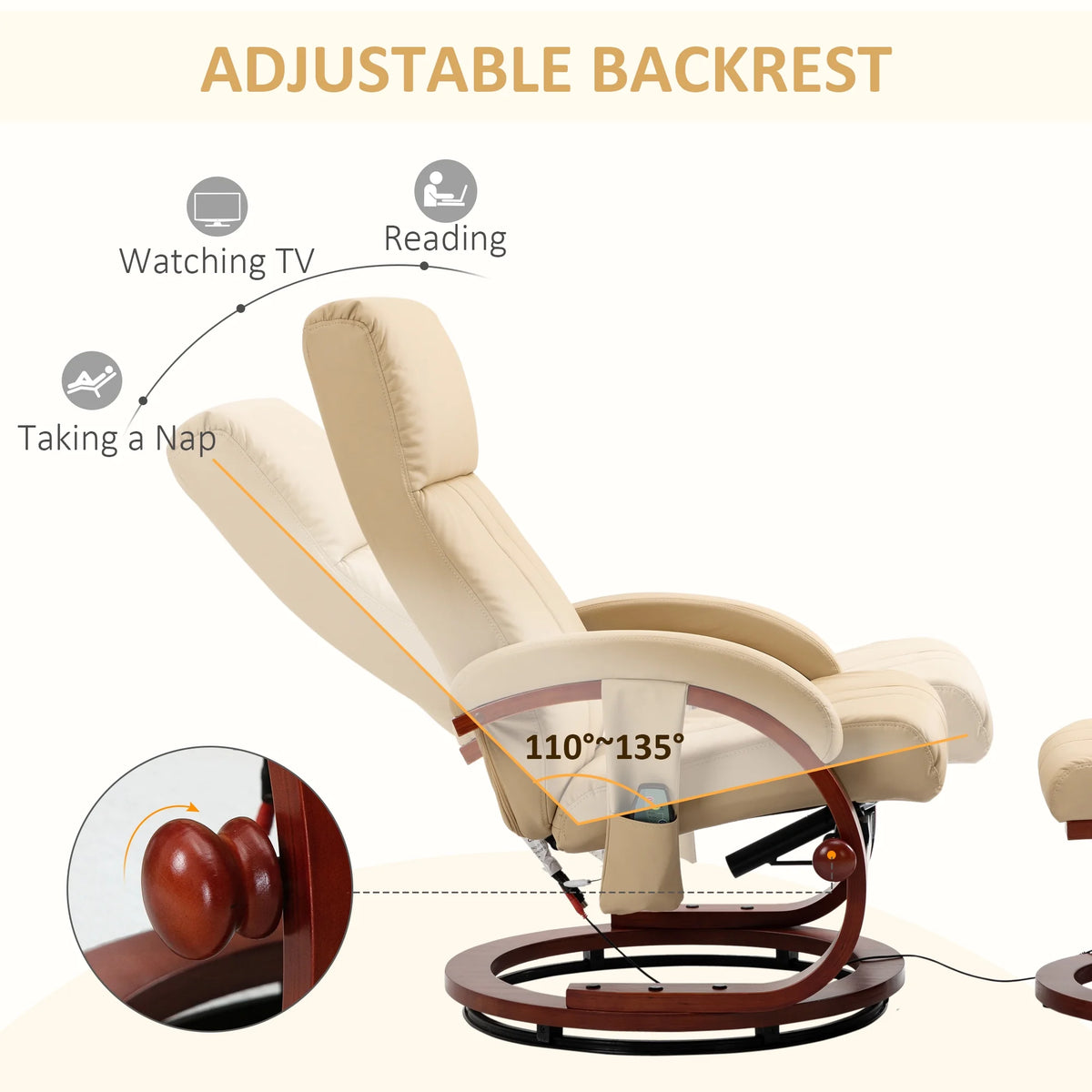 Beige Electric Faux Leather Recliner Chair with Ottoman D109556