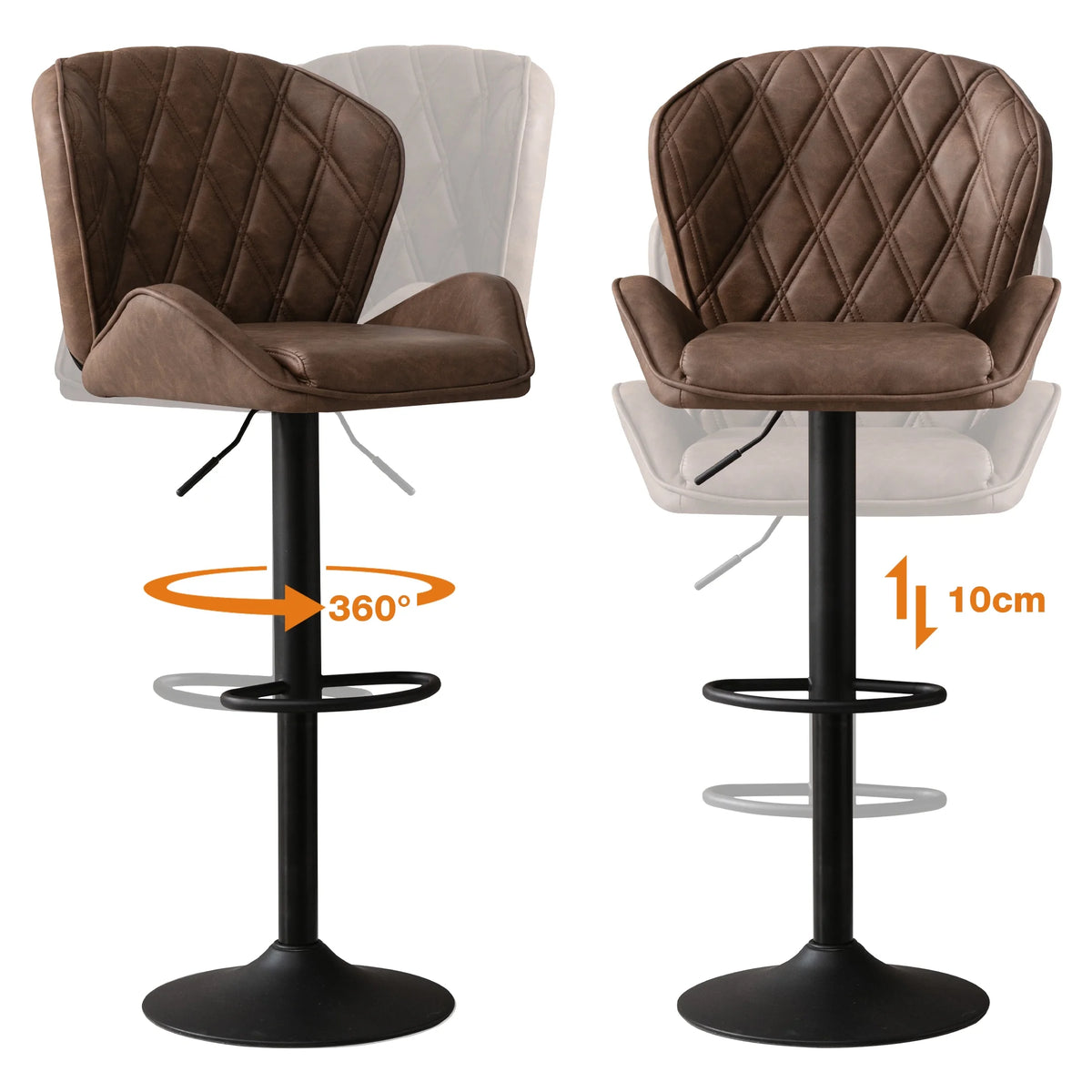 Brown Velvet Bar Stools Set of 2 with Armrest P41482