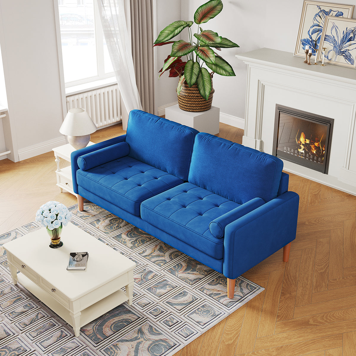 Blue L Shaped Sofa Couch 2 Seater Loveseat B82766