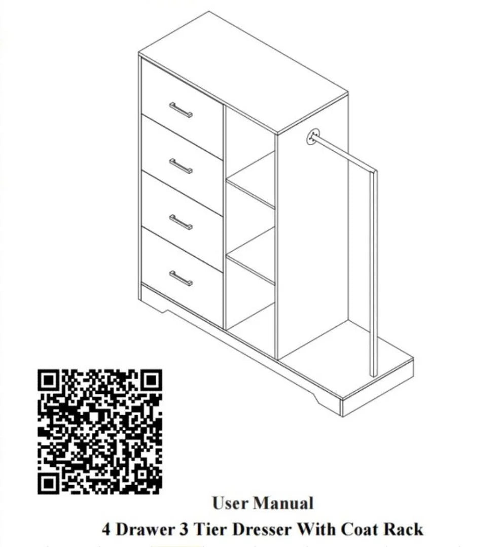 4 Drawer Dresser with Clothes Rack and Shelves E4847