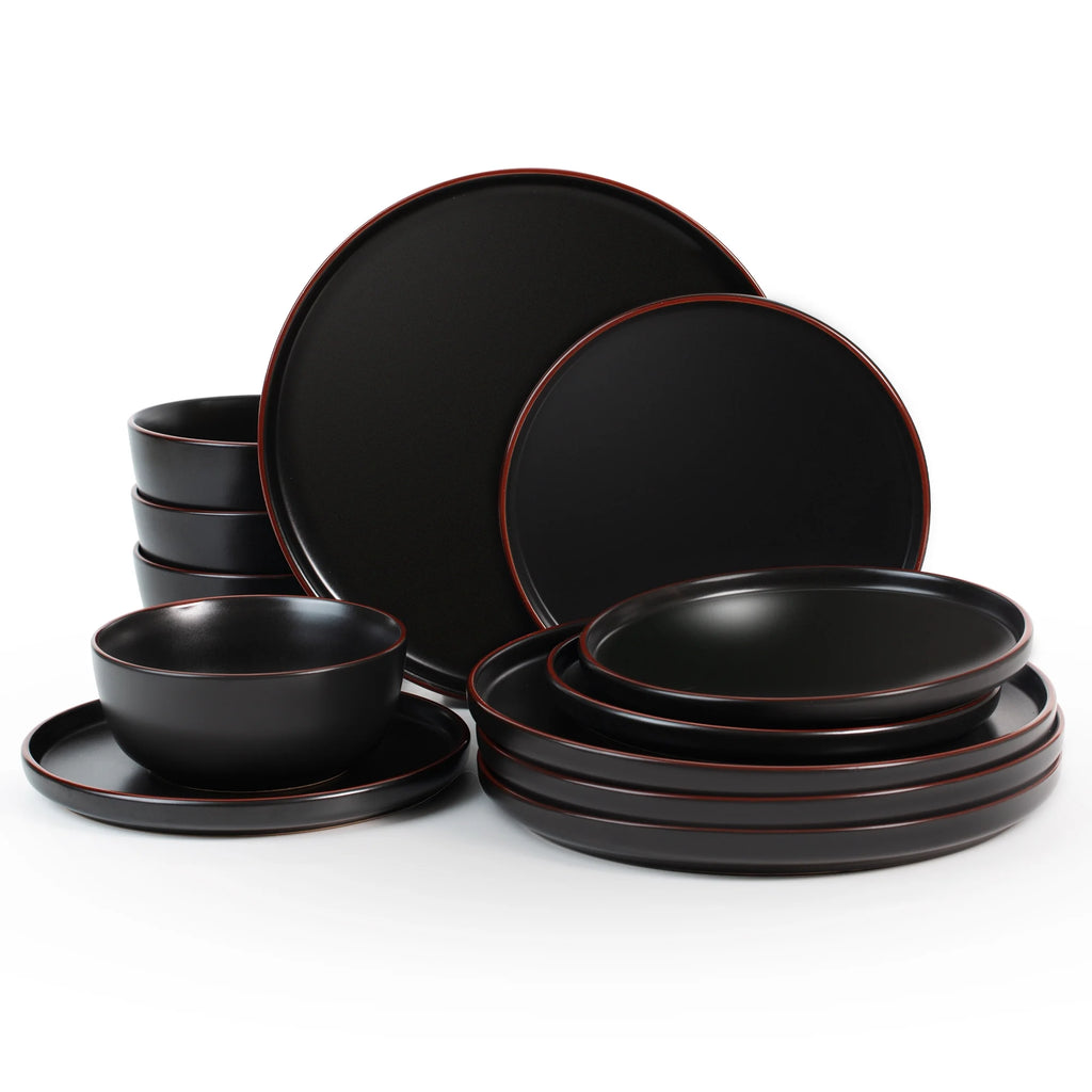 Matte Black 12-Piece Stoneware Dinnerware Set C913