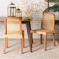 Walnut Brown Wood and Natural Rattan 2-Piece Dining Chair Set T93011