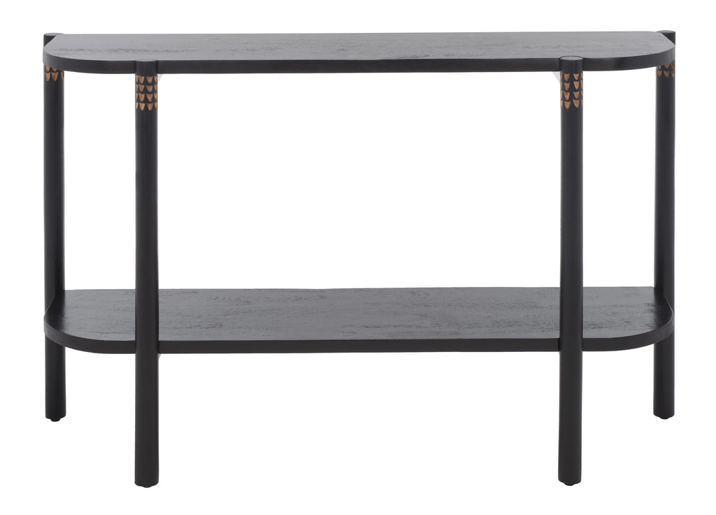 Black Natural Wood Console Table with Shelf N7704