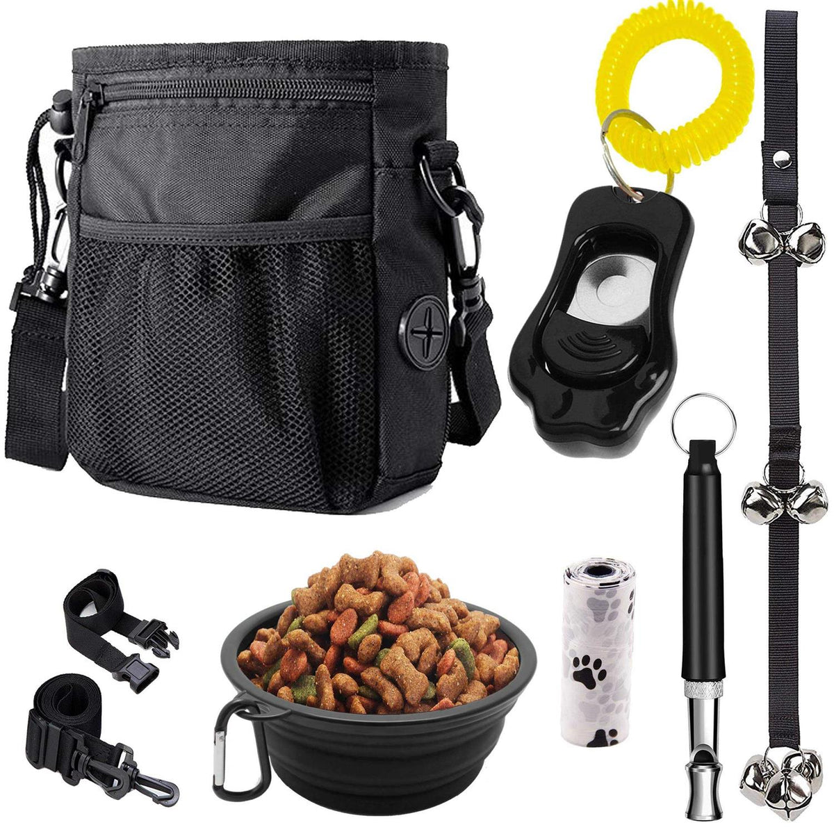 Dog Training Treat Pouch, Clicker, Doorbells, Collapsible Bowl I599955