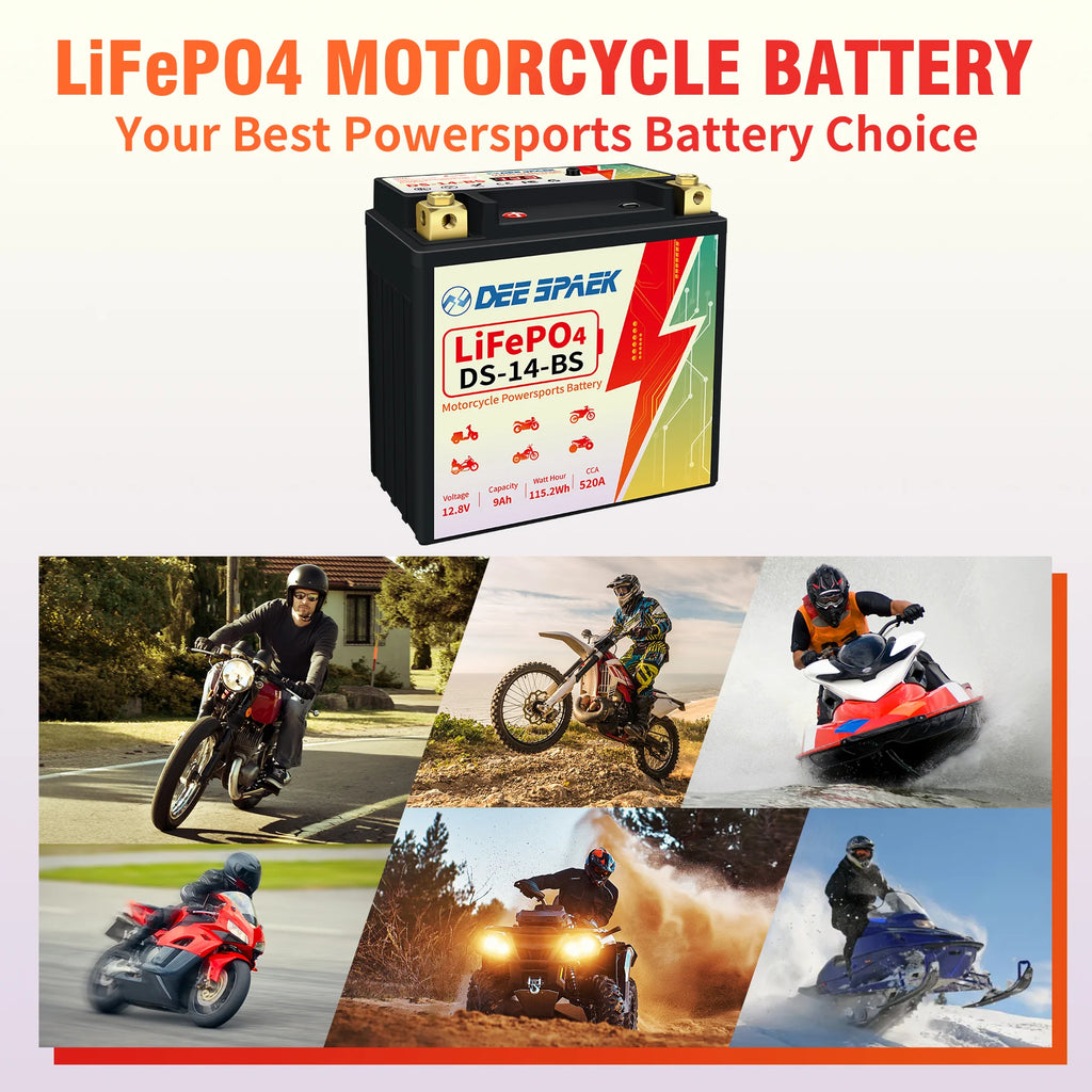 Lithium Motorcycle Battery, 12 Volt 9Ah 520CCA, LiFePO4 ATV Scooter Powersports Battery Replacement J512