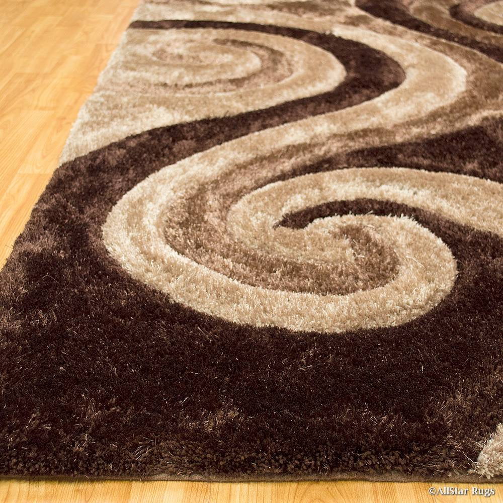 Shaggy Area Rug with 3D Brown Spiral Design 5' x 7' B6266