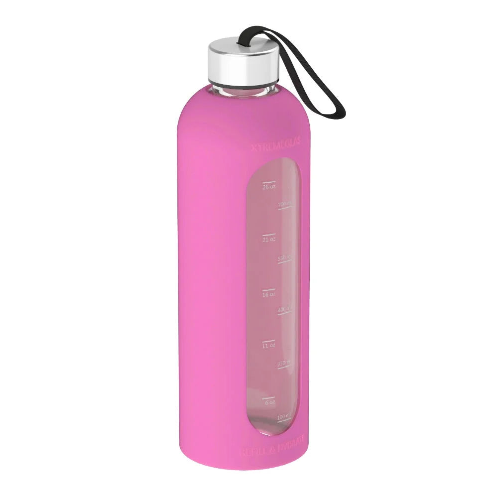 32 Oz Glass Water Bottle With Silicone Sleeve Leak Proof Lid (Pink) R8669