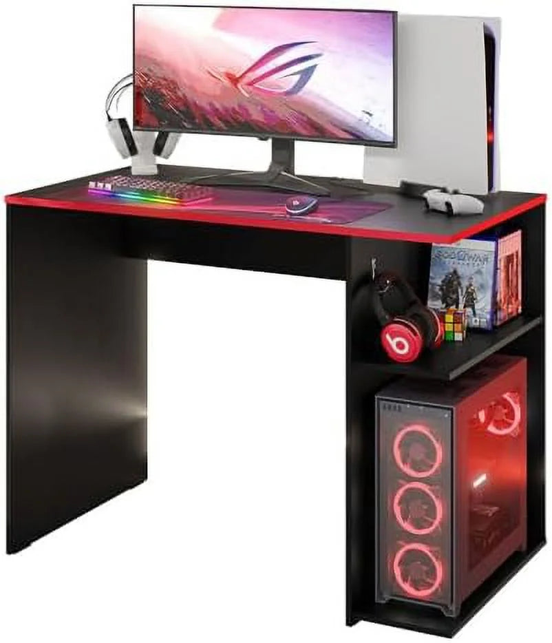 Compact Gaming Computer Desk with 2 Shelves and Monitor Stand Z842328