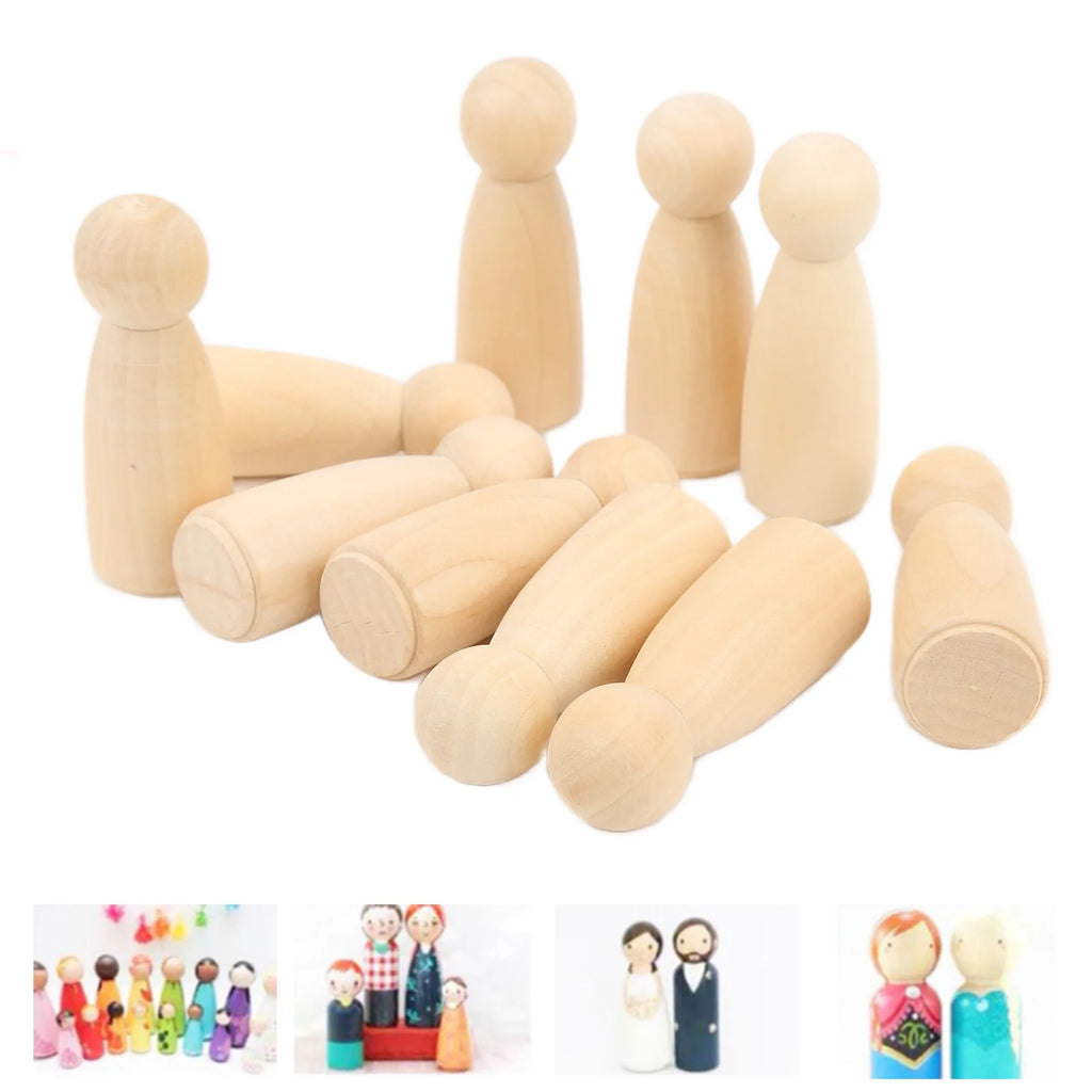 10Pcs Unfinished Wooden Peg Dolls for Kids DIY Craft 75mm / 3.0in X364