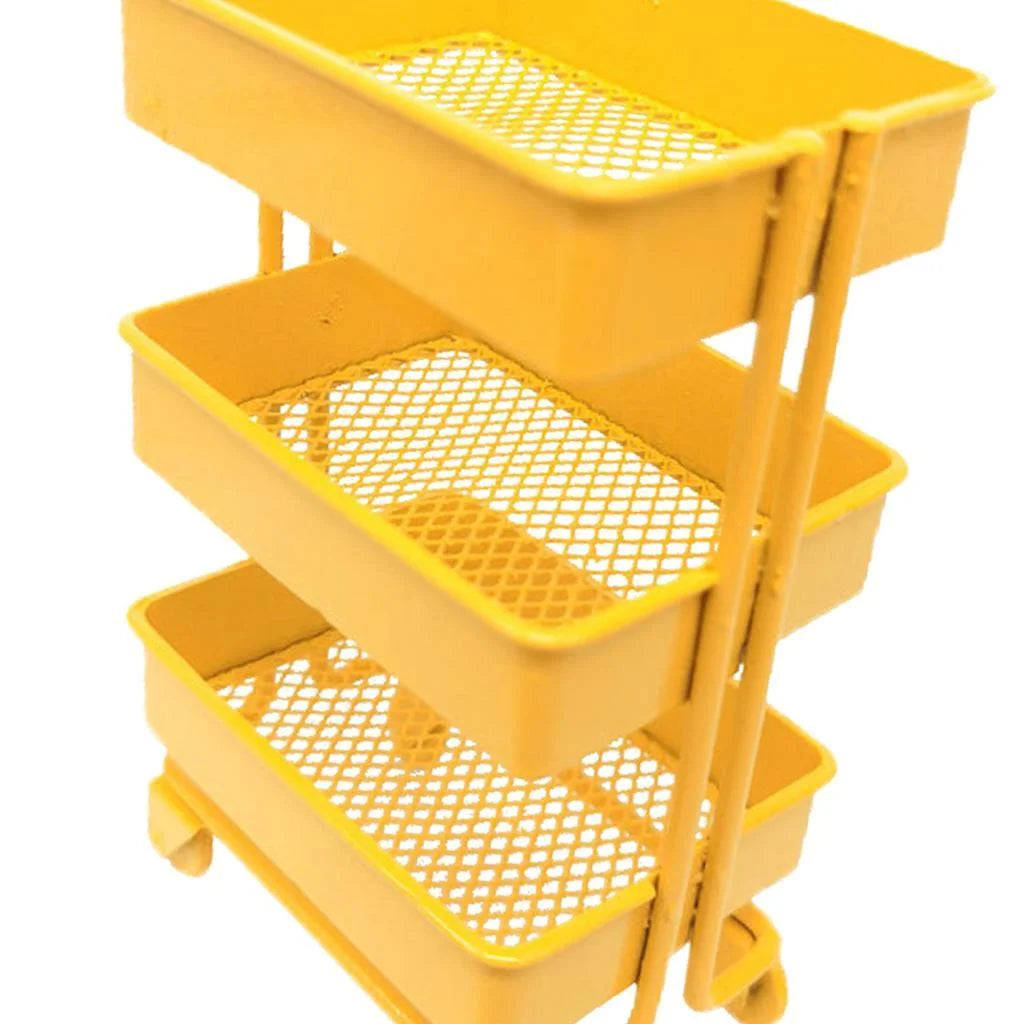 Yellow Metal Storage Shelf with Dollhouse Furniture Decor I3250