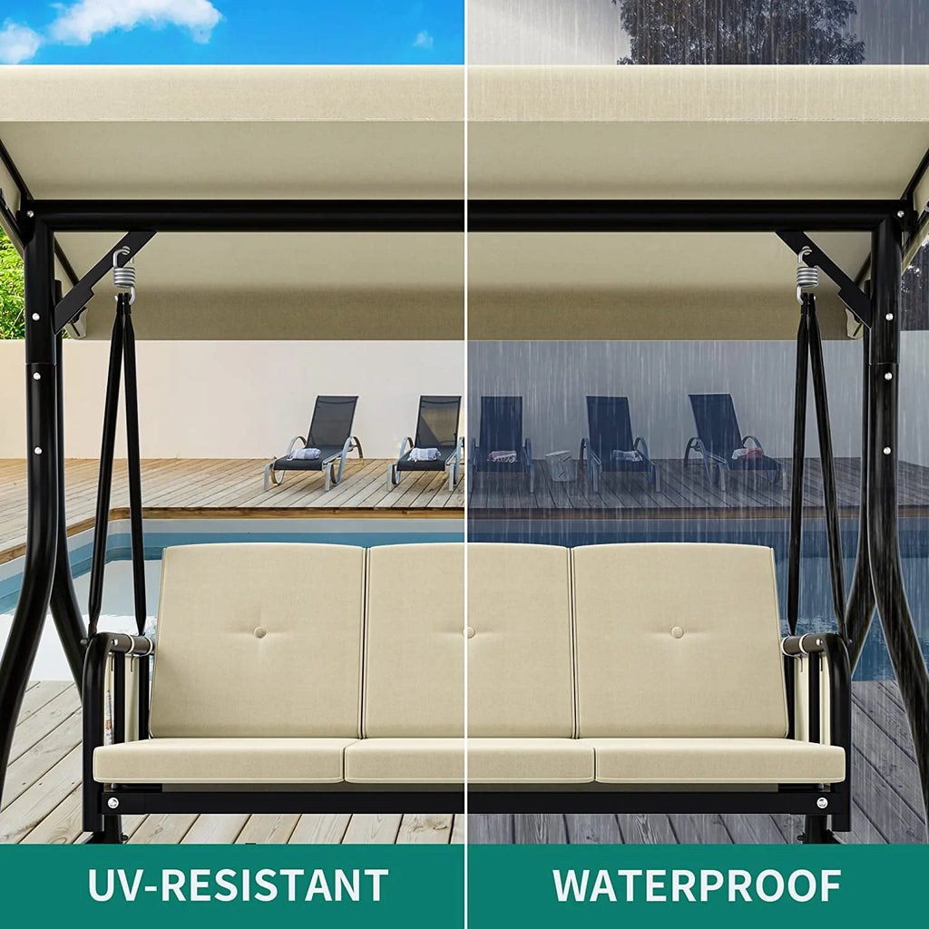3-Seats Outdoor Patio Swing Chair with Adjustable Canopy and Removable Cushion C7990