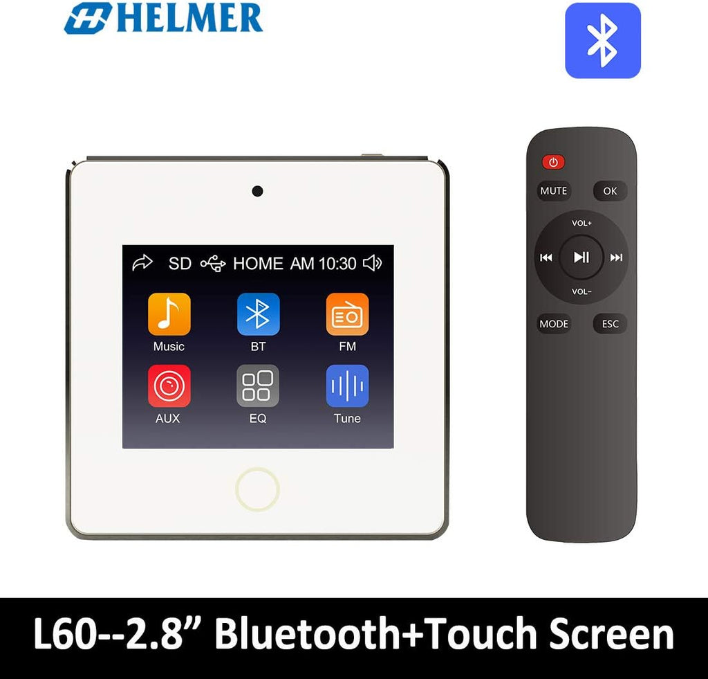 White Wall Mount Bluetooth Receiver Stereo Audio Amplifier with Touch Screen Y973507
