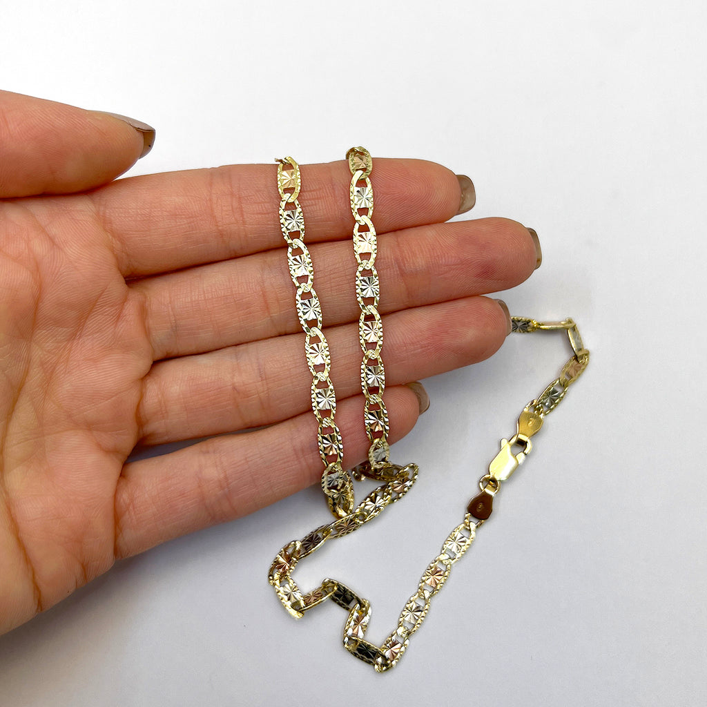 Solid 14K Gold Tri-Color 4mm Diamond-Cut Chain Necklace 18"-24" N5116