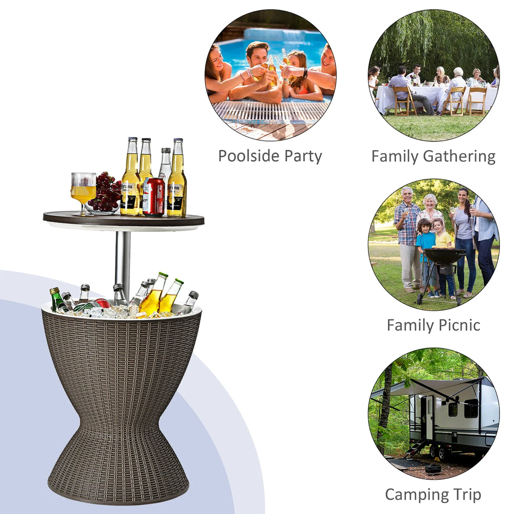8 Gallon 3 in 1 Patio Rattan Cooler Bar Table Brown T701