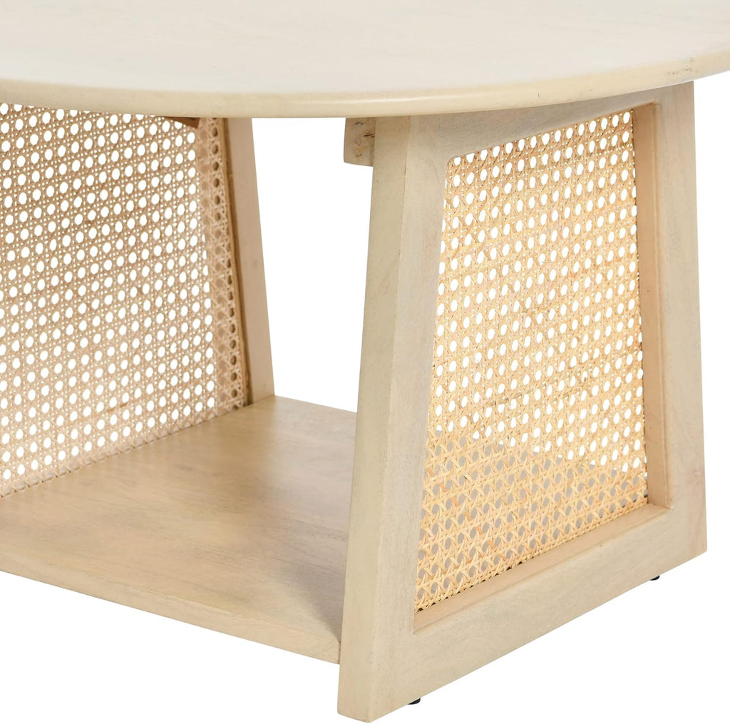 Natural Cane and Solid Mango Wood Round Coffee Table D23684