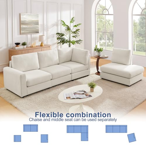 Cream L Shaped Sectional Sofa with Reversible Chaise C361983