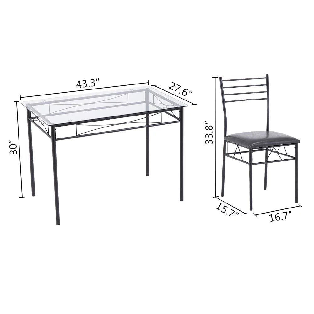 5 Piece Glass Dining Set with Metal Frame M124