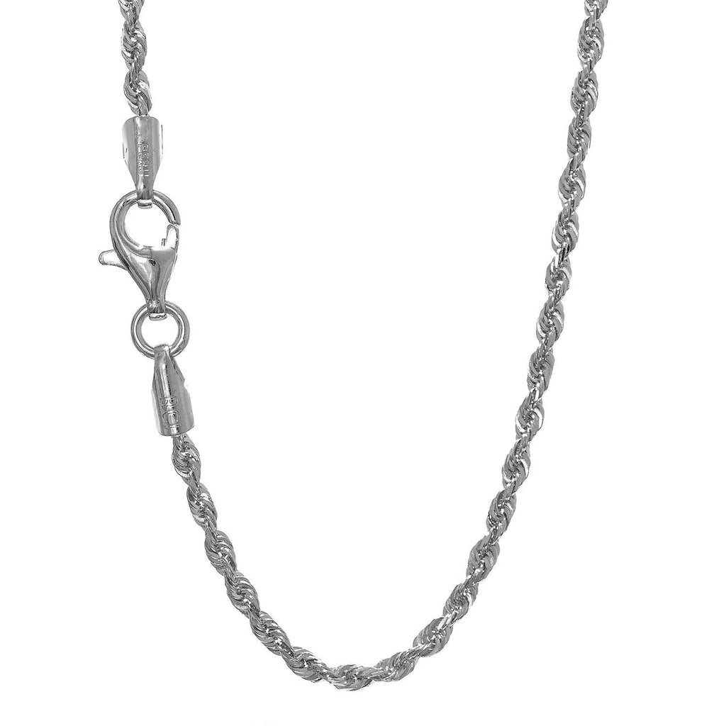 18k Solid White Gold Diamond-cut Rope Chain, Lobster Claw Clasp, 18 Inches H82943