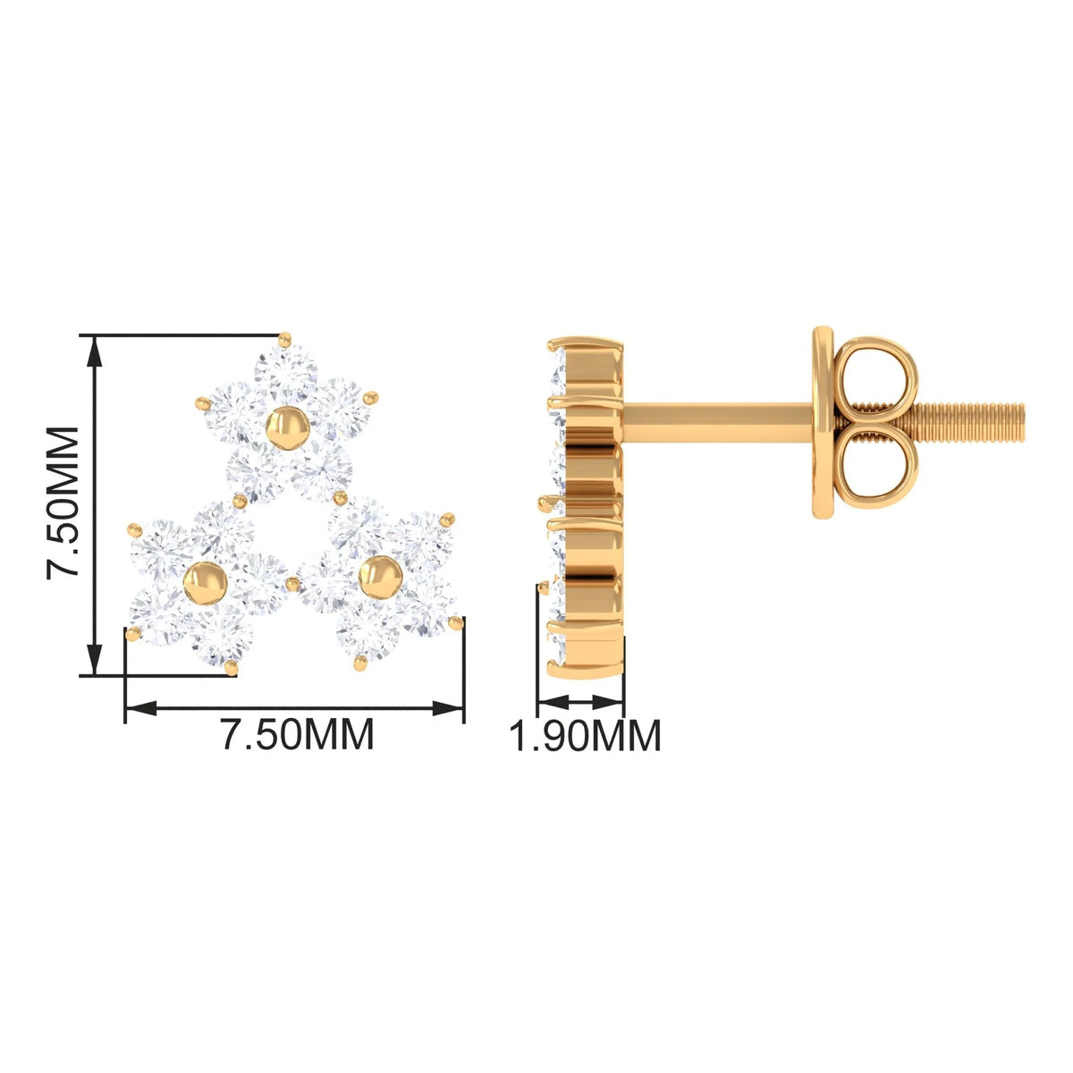 0.75 CT Diamond Flower Cluster Stud Earring in Gold, 925 Sterling Silver V290286
