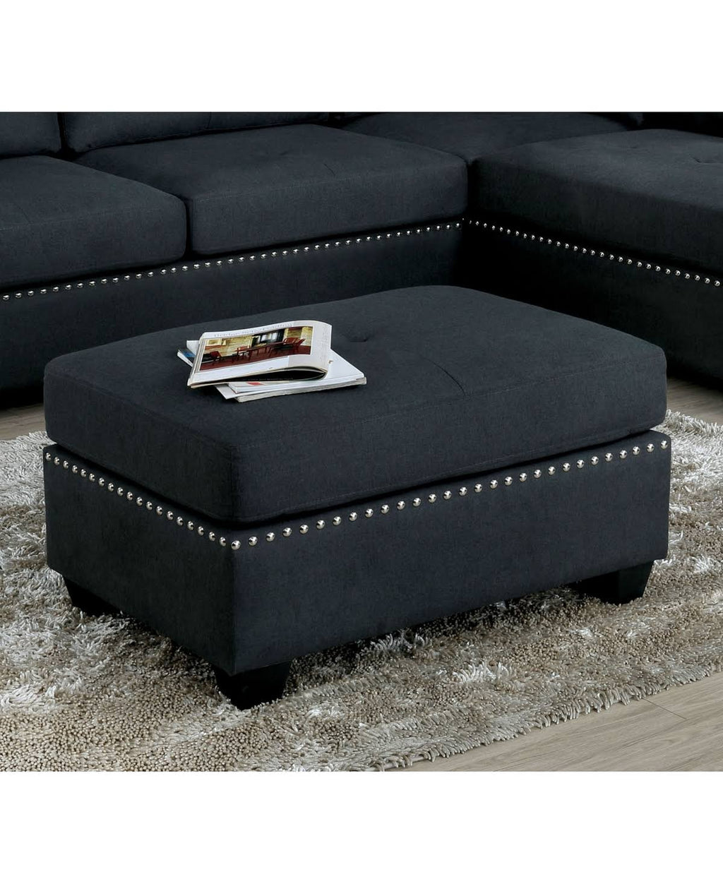 Gray Nailhead Trim Ottoman B61944