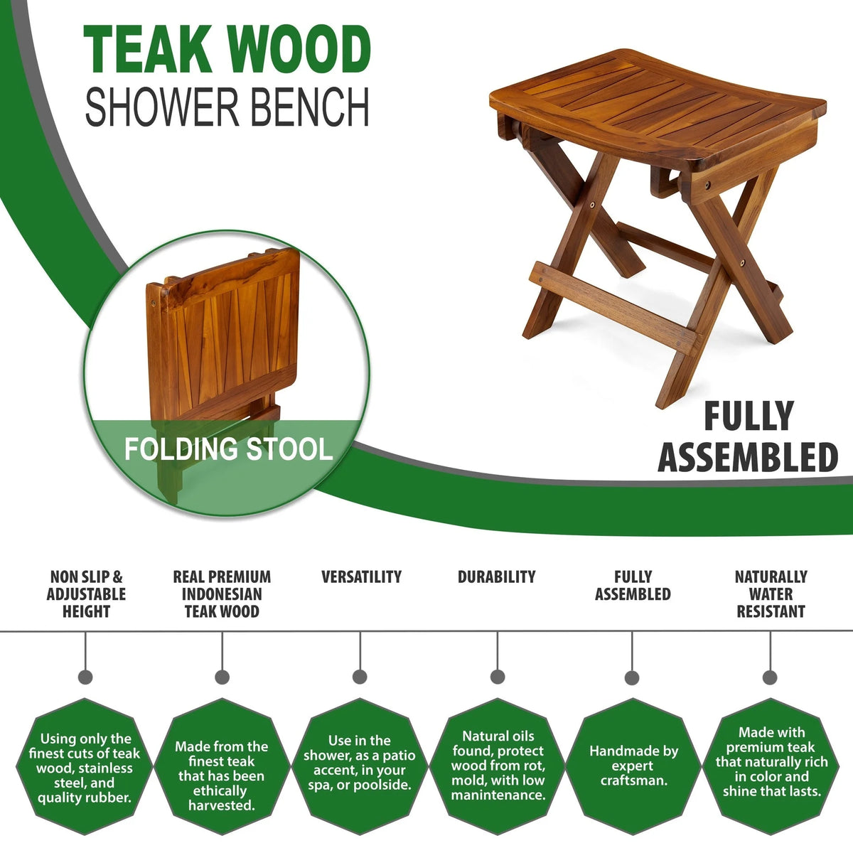 18 Inch Teak Folding Shower Stool S329952