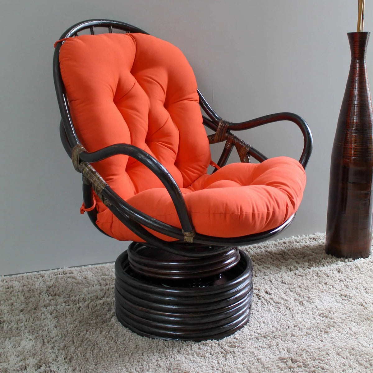 Rattan Coil Base Swivel Rocker with Micro Suede Cushion L735