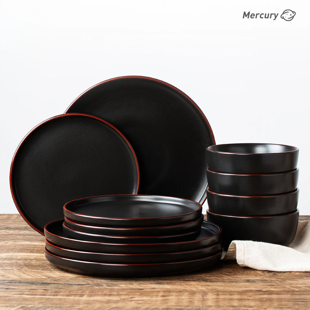 Matte Black 12-Piece Stoneware Dinnerware Set C913