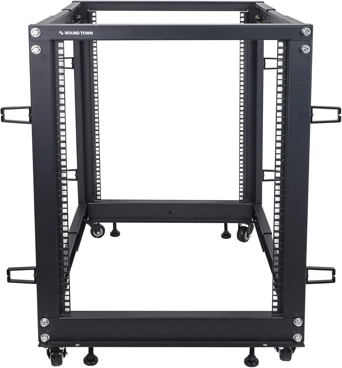 12U Open Frame Server and Network Equipment Rack with Adjustable Depth, Casters, Levelers, Cable Management O246