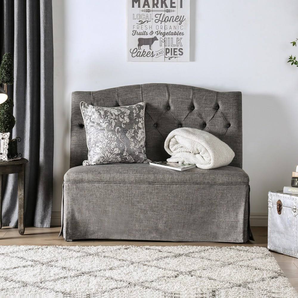 Dark Grey Fabric Tufted Loveseat B9158