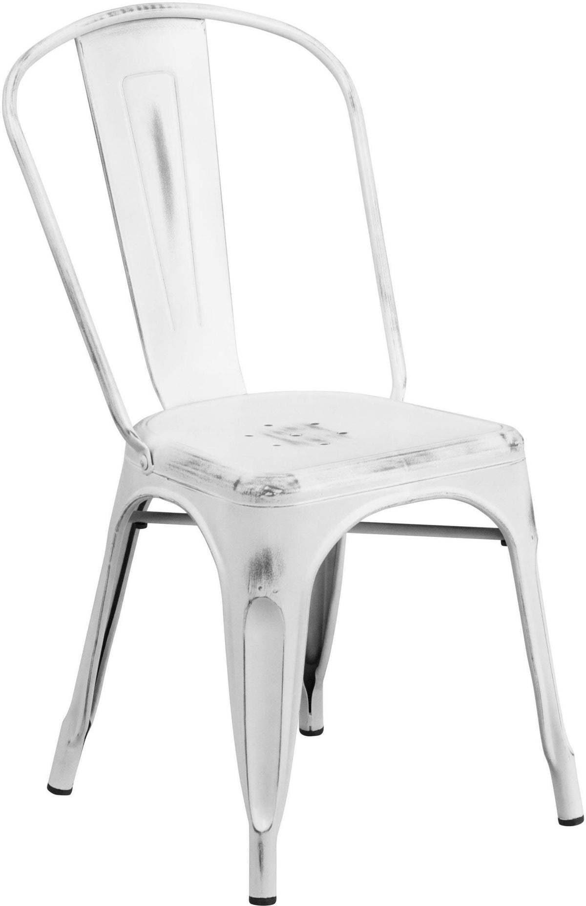 Distressed White Stackable Metal Chair Y902795