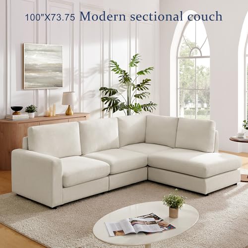 Cream L Shaped Sectional Sofa with Reversible Chaise C361983