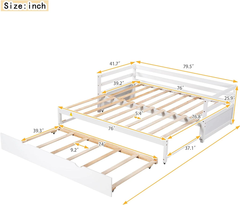 White Wood Extendable Daybed with Trundle C681