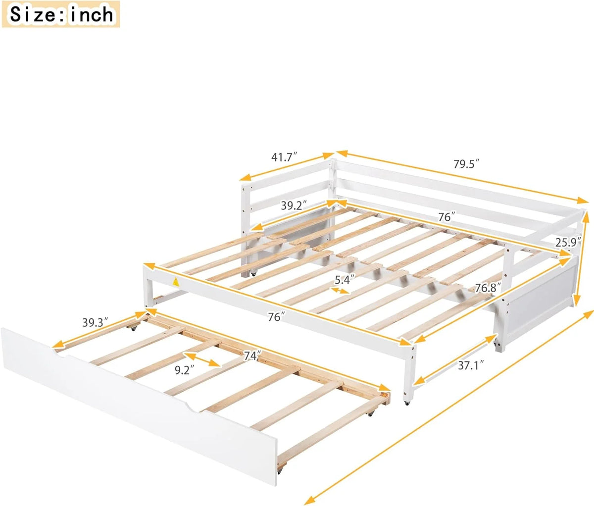 White Wood Extendable Daybed with Trundle C681