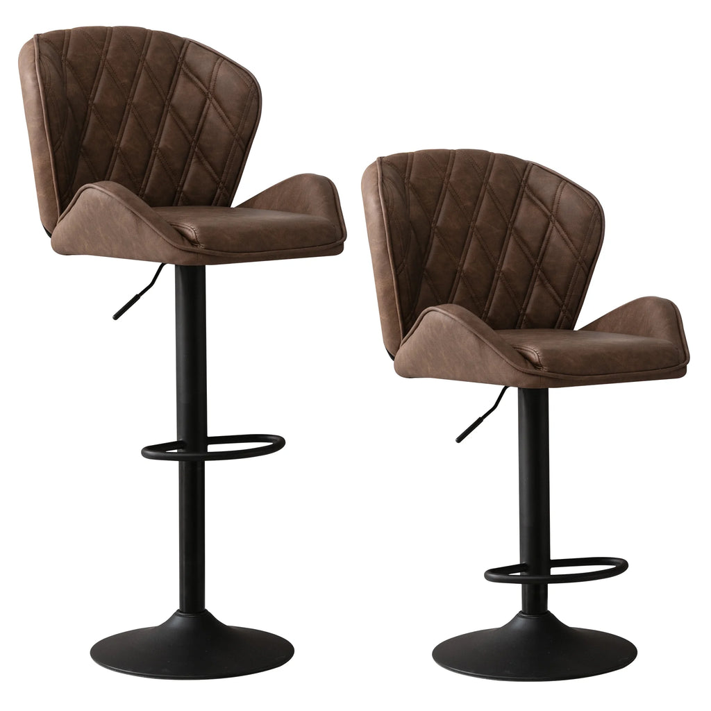 Brown Velvet Bar Stools Set of 2 with Armrest P41482