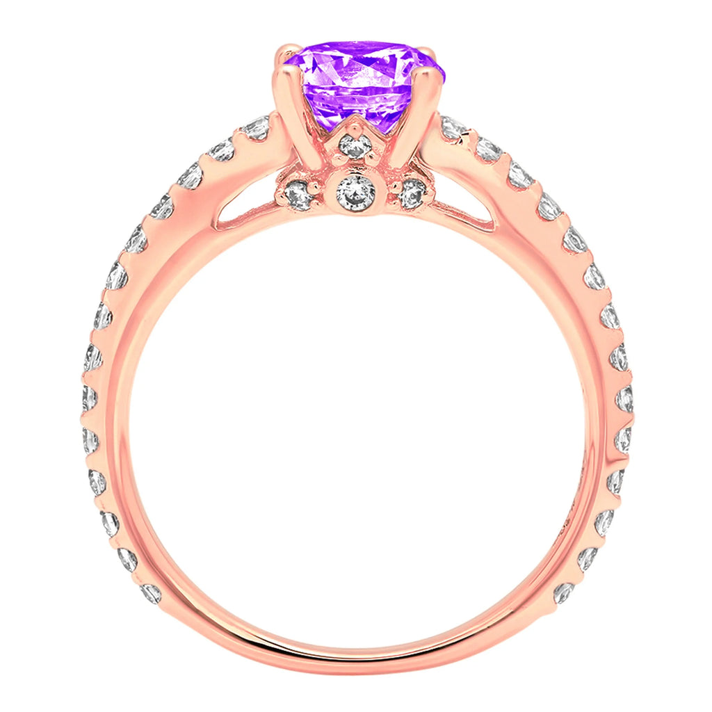 1.51ct Round Cut Purple Natural Amethyst 18k Rose Gold Ring Size 3.75 L278